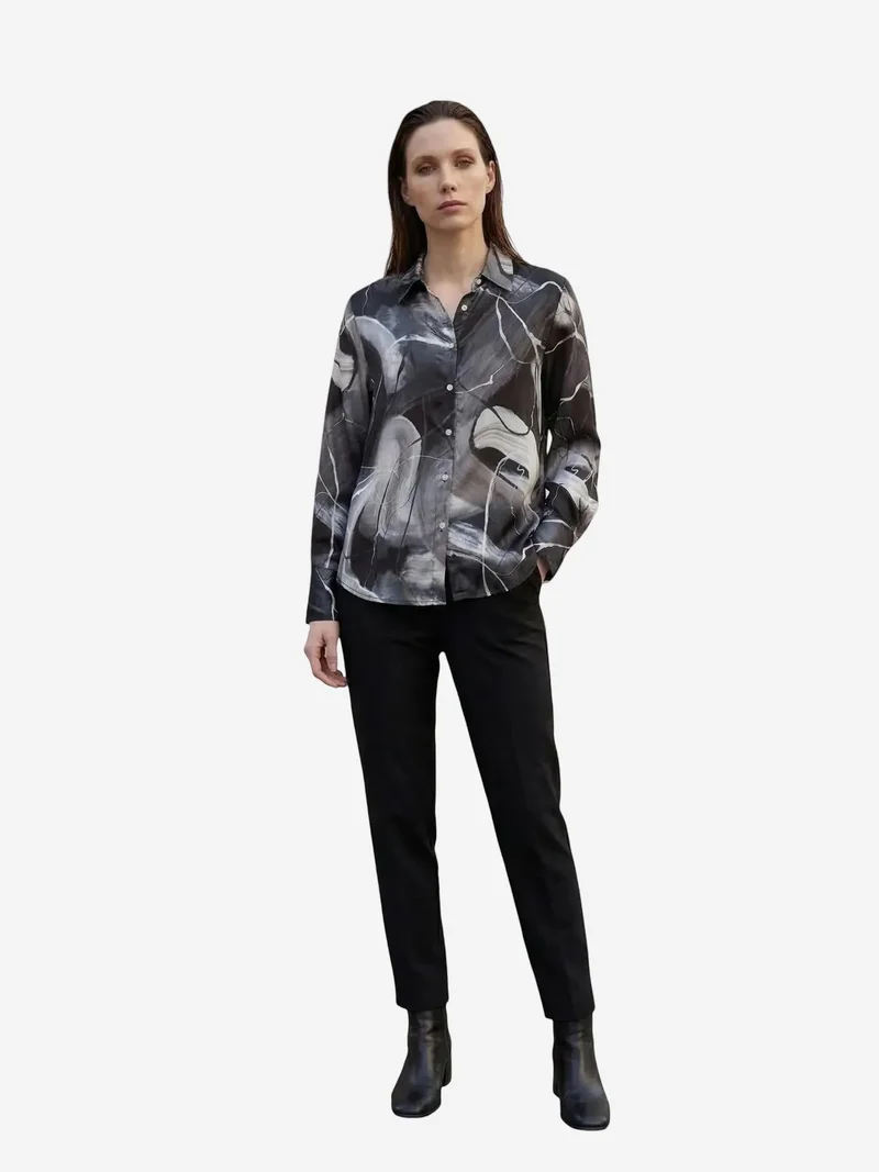 My Fashion Black MY FASHION Abstract Print Button-Up Shirt for Women | Best Price UAE