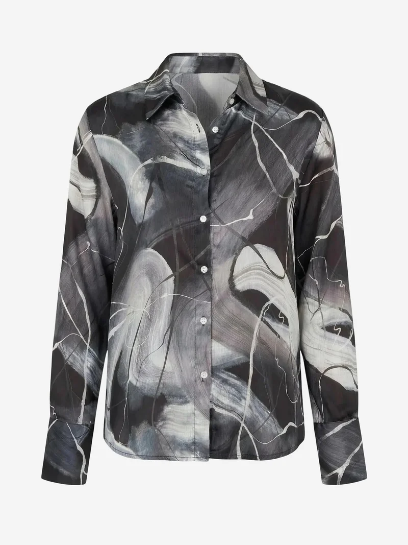 My Fashion Black MY FASHION Abstract Print Button-Up Shirt for Women | Best Price UAE