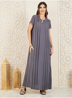 Styli Box Pleats Short Sleeves A-Line Jalabiya  - Image 1