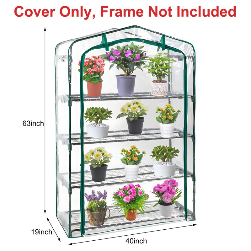 DECOHS Extra Wide 4 Tier Greenhouse Replacement Cover- 63 x 40 x 19 Inch Clear PVC Plant Gardening Greenhouse Cover with Roll-Up Zipper Door for Gardening Plants Flowers (Frame Not Include) - Image 2