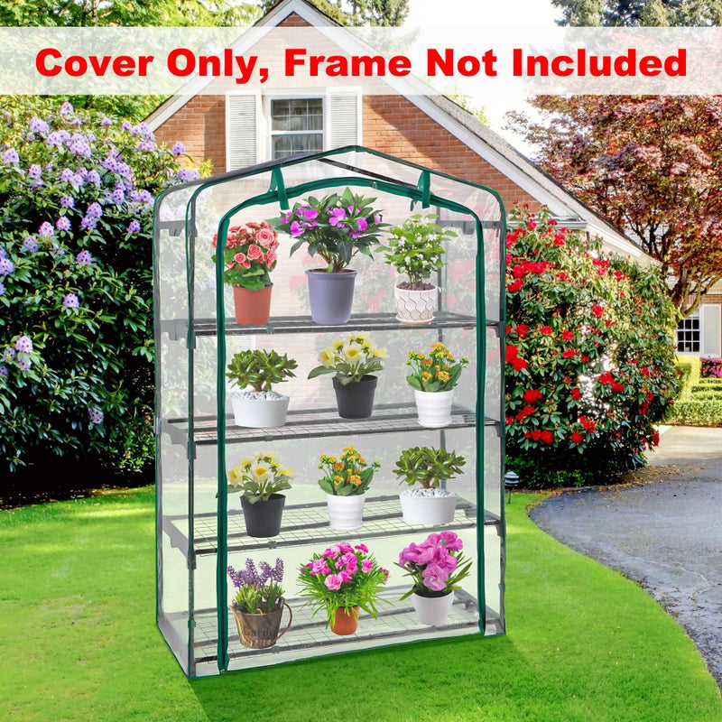 DECOHS Extra Wide 4 Tier Greenhouse Replacement Cover- 63 x 40 x 19 Inch Clear PVC Plant Gardening Greenhouse Cover with Roll-Up Zipper Door for Gardening Plants Flowers (Frame Not Include) - Image 4