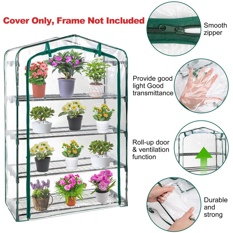 DECOHS Extra Wide 4 Tier Greenhouse Replacement Cover- 63 x 40 x 19 Inch Clear PVC Plant Gardening Greenhouse Cover with Roll-Up Zipper Door for Gardening Plants Flowers (Frame Not Include) - Image 3