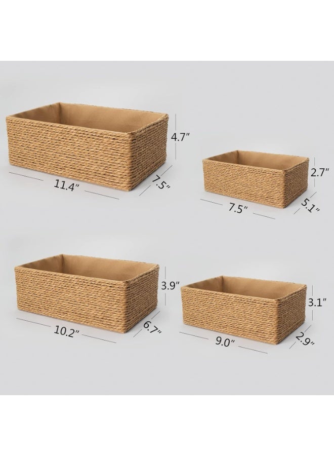 فيلورا ورلد طقم من 4 سلال تخزين من الخوص، سلال تخزين بحبال ورقية لتنظيم الحاويات على الرفوف والخزائن والأدراج، سلة صغيرة منسوجة - Image 2