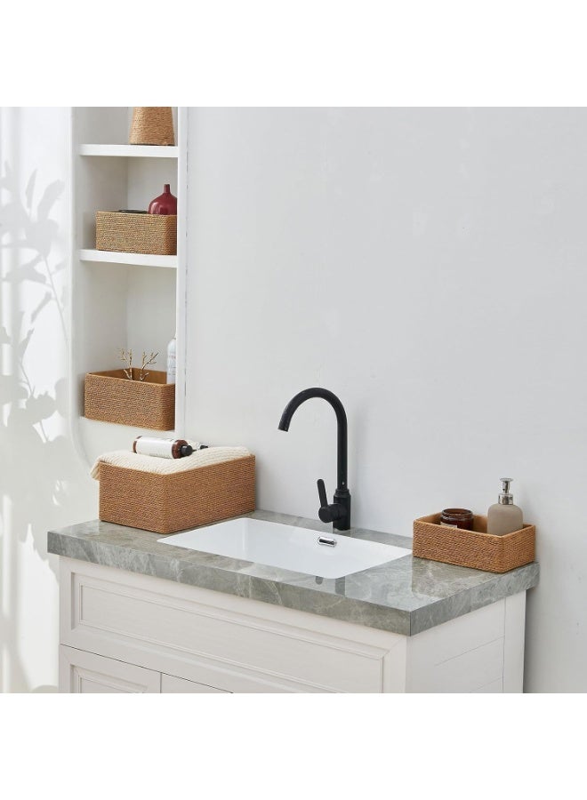 فيلورا ورلد طقم من 4 سلال تخزين من الخوص، سلال تخزين بحبال ورقية لتنظيم الحاويات على الرفوف والخزائن والأدراج، سلة صغيرة منسوجة - Image 4