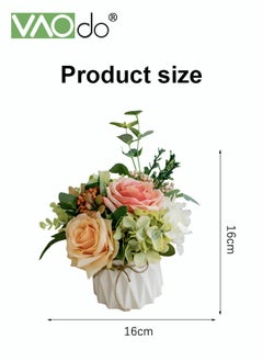 VAOdo Mini Artificial Hydrangea Bouquet with Small Ceramic Vase Variety Flower Balls Flowers Decoration for Table Home Party Office and Wedding  - Image 2