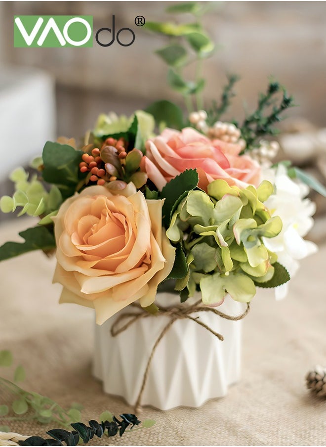 VAOdo Mini Artificial Hydrangea Bouquet with Small Ceramic Vase Variety Flower Balls Flowers Decoration for Table Home Party Office and Wedding  - Image 4