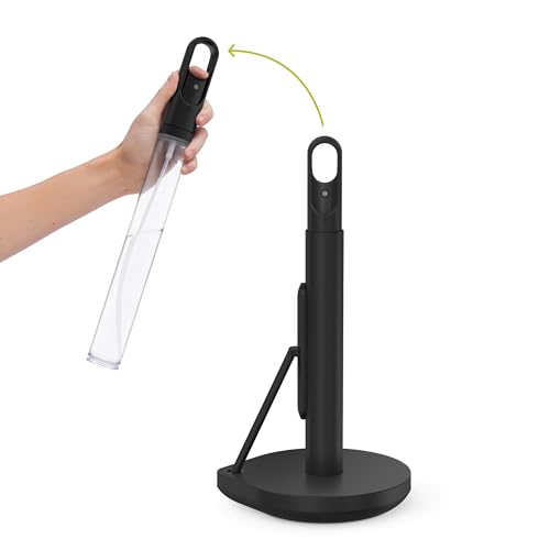 simplehuman Paper Towel Holder with Spray, All-in-One Countertop Paper Towel and Cleaner Dispenser, 6 oz Refillable Pump, One-Handed Tear, Weighted Base, Black - Image 1