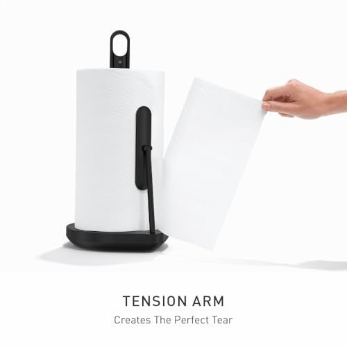 simplehuman Paper Towel Holder with Spray, All-in-One Countertop Paper Towel and Cleaner Dispenser, 6 oz Refillable Pump, One-Handed Tear, Weighted Base, Black - Image 3