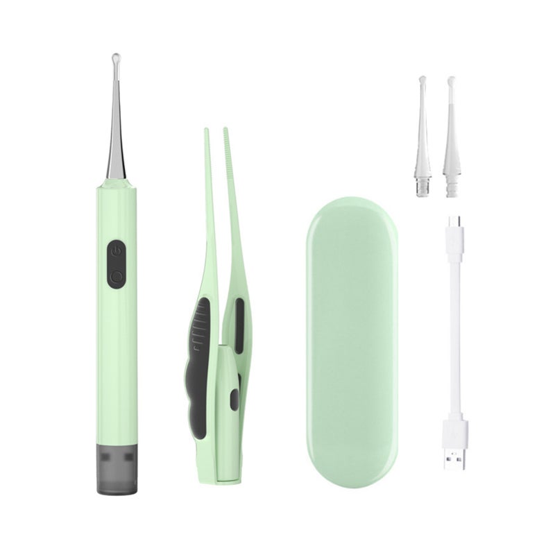 Wireless Charging Earwax Cleaner: Green PC Material Kit With 2 Soft Spoons, Double Light, Mini Size - 3-Month Battery Life Earwax Tweezers for Baby, Kid and Adult Ear Care Personal Hygiene - Image 1