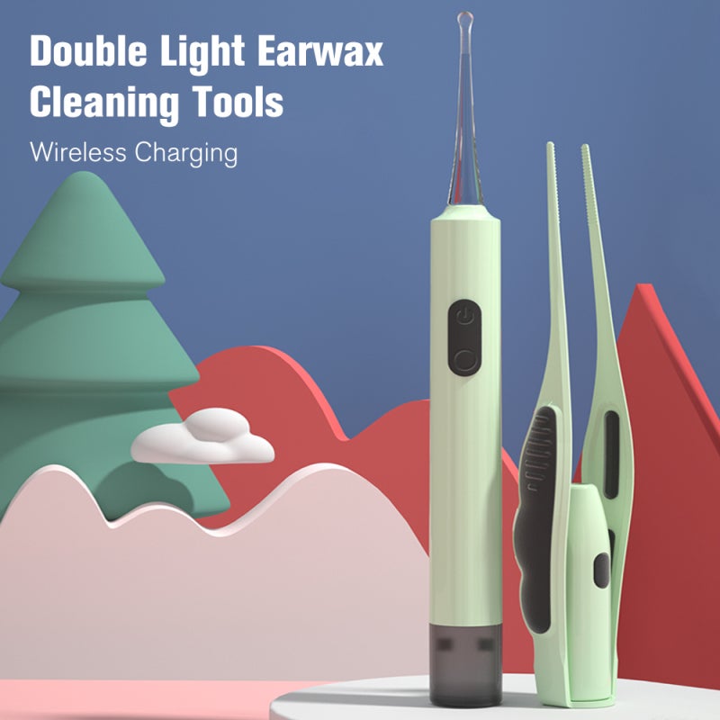 Wireless Charging Earwax Cleaner: Green PC Material Kit With 2 Soft Spoons, Double Light, Mini Size - 3-Month Battery Life Earwax Tweezers for Baby, Kid and Adult Ear Care Personal Hygiene - Image 2