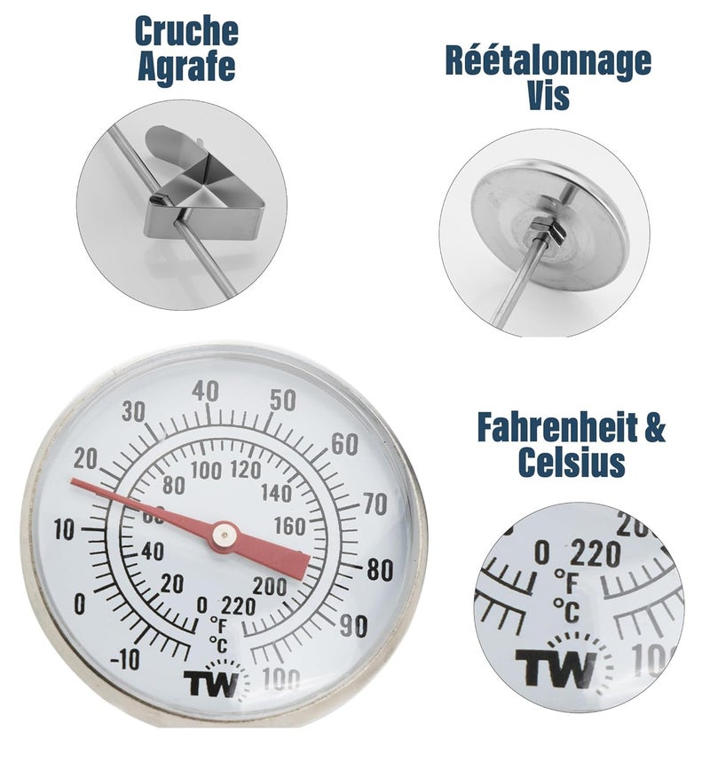 Thermometer World مقياس حرارة الشموع لصنع الشموع - مستلزمات صنع الشموع بالشمع - مقياس حرارة مثالي لصنع الشموع مع مشبك ومسبار من الفولاذ المقاوم للصدأ بطول 175 مم - Image 4