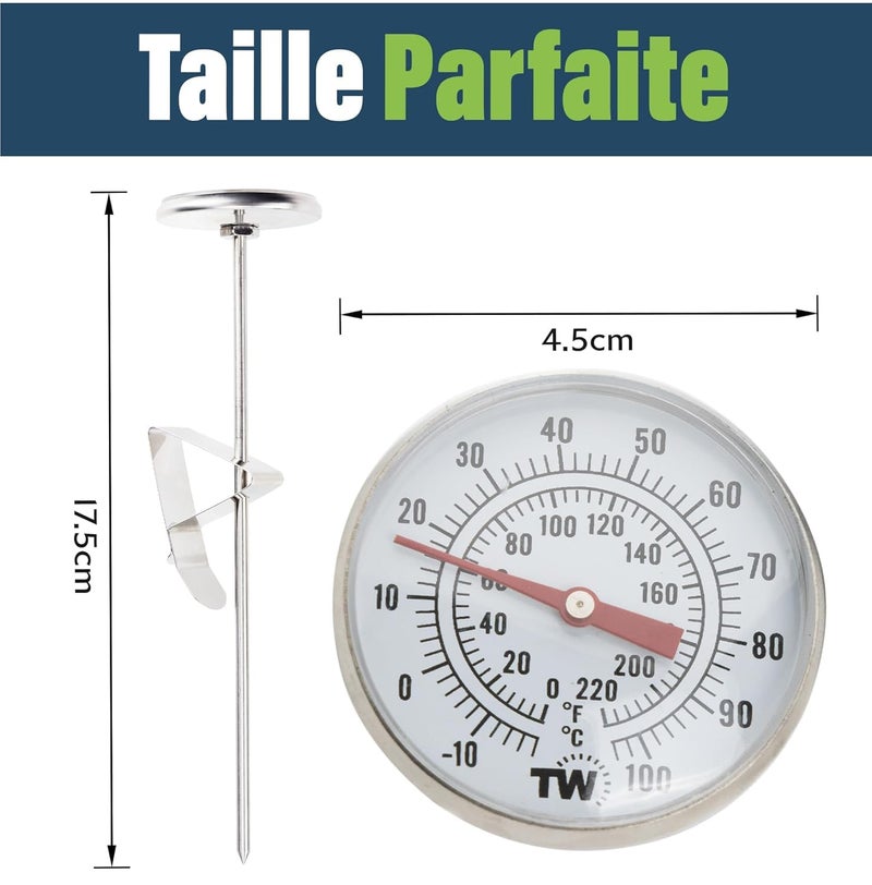 Thermometer World مقياس حرارة الشموع لصنع الشموع - مستلزمات صنع الشموع بالشمع - مقياس حرارة مثالي لصنع الشموع مع مشبك ومسبار من الفولاذ المقاوم للصدأ بطول 175 مم - Image 2