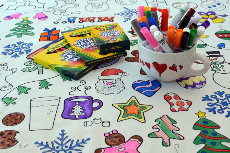Holiday Design Rectangle Tablecloth 60X84 Interactive Coloring Tablecloth for Kids PolyCotton Fabric Washable and Reusable DIY Coloring Activity for Children and Adults