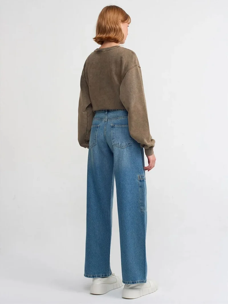 ديلفين Dilvin High-Waist Wide-Leg Cargo Jeans