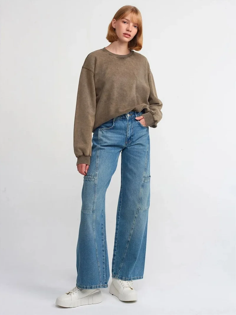 ديلفين Dilvin High-Waist Wide-Leg Cargo Jeans