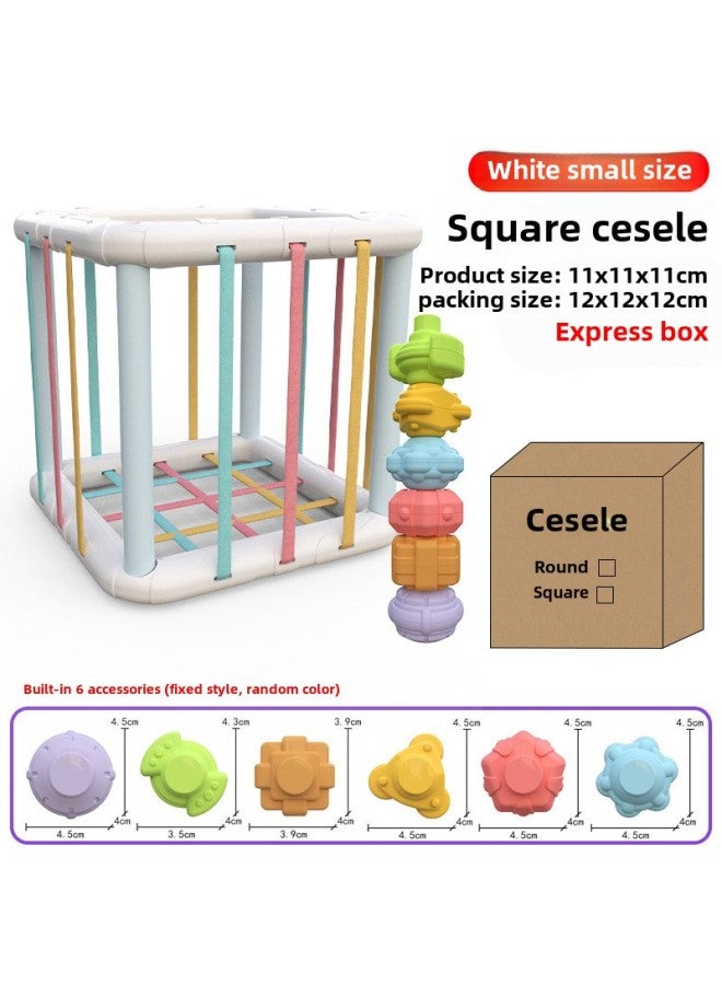 Infants Can Bite Soft Rubber Hand-held Ball Rattle Toys To Learn The Rainbow Plug Plug Plug Pull Pull Pull Baby Toys-Color:[White Square] Small Sesler-Express Box 203g - Image 1