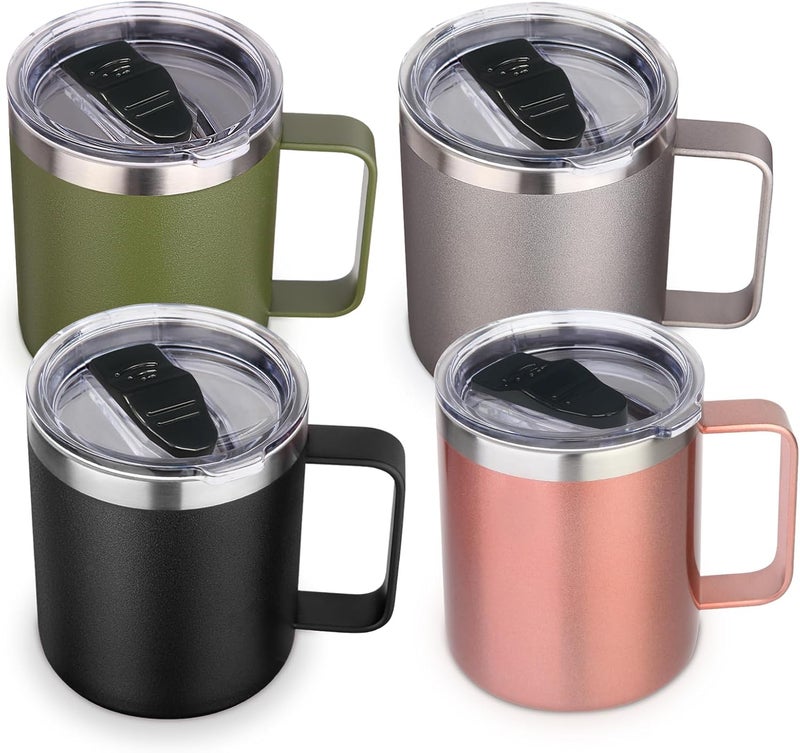 Volhoply 400ml Stainless Steel Coffee Thermos with Handle, Double Wall Vacuum Insulation Coffee Cup, Leakproof Thermos for Office, Camping and Travel (Set, 4) - Image 1