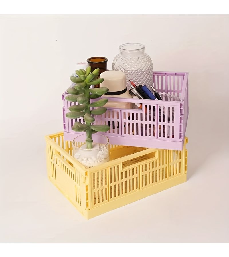 Basket Purple 2 Pack Multifunctional Foldable Stackable Desktop Collapsible Storage Box Openset - Image 3