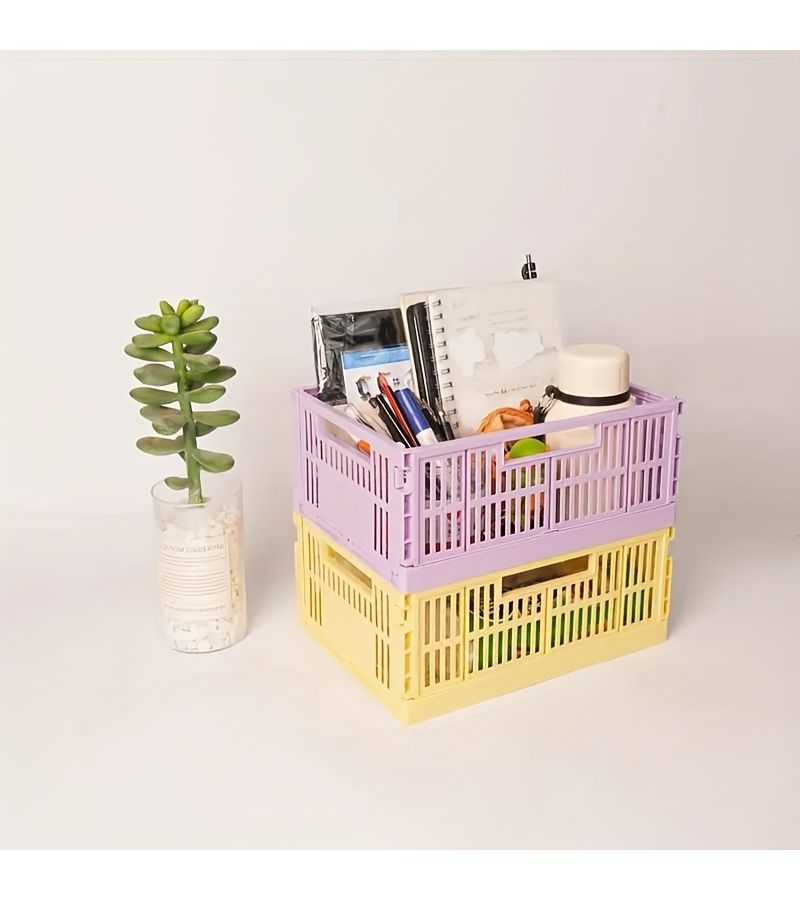 Basket Purple 2 Pack Multifunctional Foldable Stackable Desktop Collapsible Storage Box Openset - Image 1