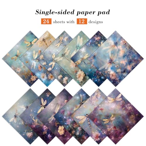 EAMOTOL 6 x 6 In Dragonfly Scrapbooking Paper Pad, 24 Sheets Floral Pattern Design Cardstock Decorative Decoupage for Photo Album Card Making Folded Supplies Gift Wrapping Junk Journals Crafts - Image 2