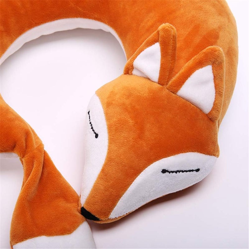 jidachuang Travel Pillows Planes Fox Animal U-Shaped Neck Pillow Plush Fur Warm Cartoon Comfortable Luggage Pillow for Airplanes Car Train (A-Brown) - Image 5