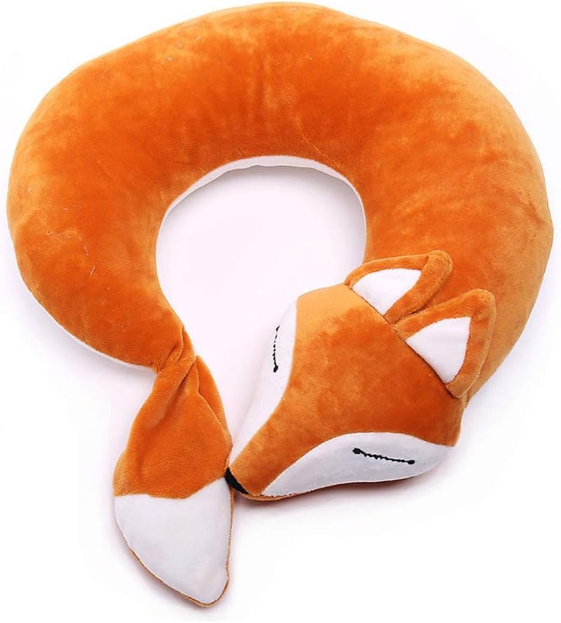 jidachuang Travel Pillows Planes Fox Animal U-Shaped Neck Pillow Plush Fur Warm Cartoon Comfortable Luggage Pillow for Airplanes Car Train (A-Brown) - Image 1