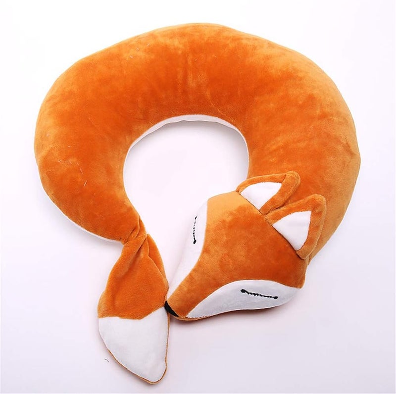 jidachuang Travel Pillows Planes Fox Animal U-Shaped Neck Pillow Plush Fur Warm Cartoon Comfortable Luggage Pillow for Airplanes Car Train (A-Brown) - Image 3