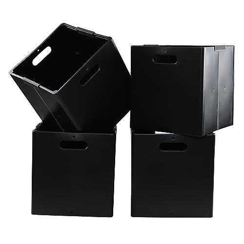 Wekioger 4Pack Plastic Foldable Cube Storage Bins Collapsible Storage Cubes Bin Organizer Black - Image 1