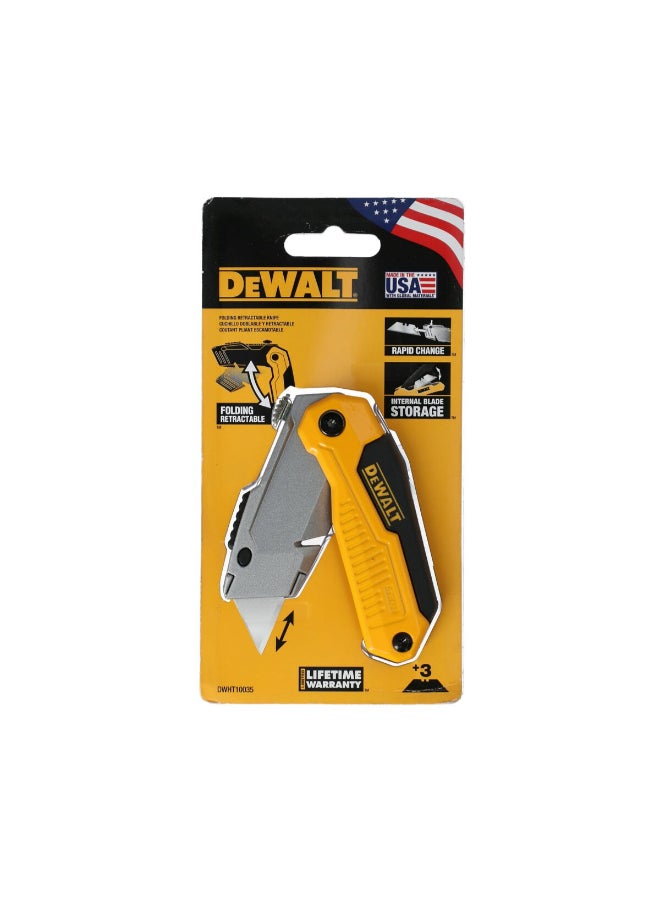 DEWALT Folding Retractable Utility Knife with Blades Yellow and Black 17.7 x 2.8 x 8.9 cm DWHT 10035  - Image 1