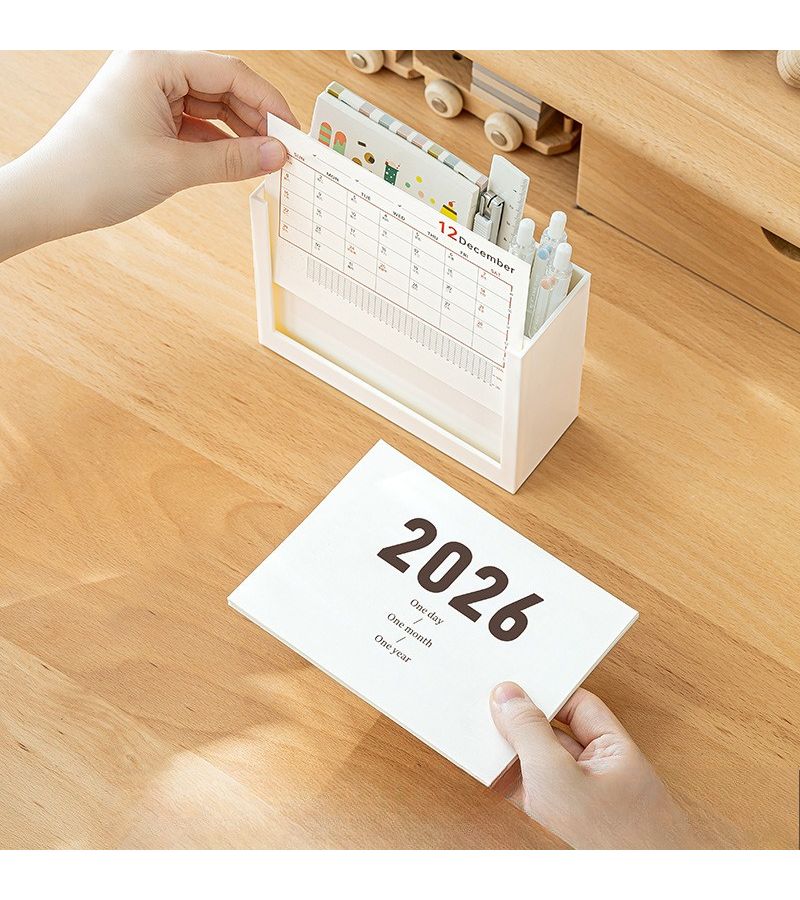 Blue Desk Calendar Planner 2026 with Stand Storage Box and Pen Holder - Image 2
