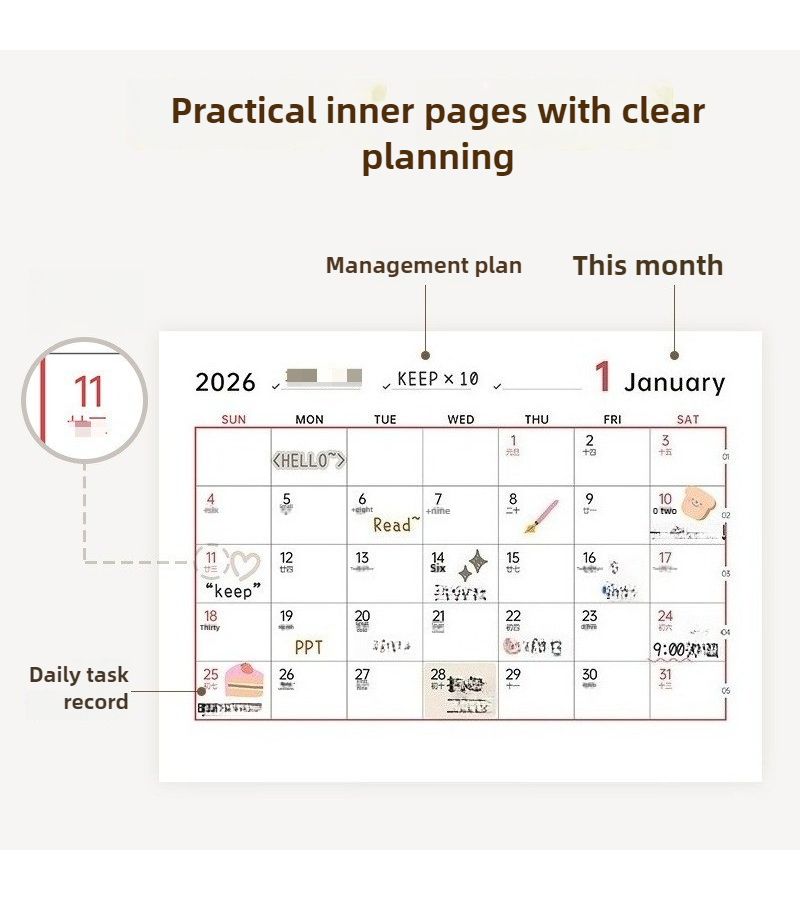 Blue Desk Calendar Planner 2026 with Stand Storage Box and Pen Holder - Image 4