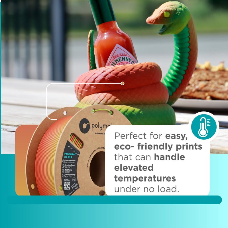 Polymaker HT-PLA Filament 1.75mm Gradient Tropical, High Temp PLA for 3D Printing, Heat Stable Up to 150Â°C, Easy to Print, Works with Most FDM Printers, 1kg Spool - Image 2