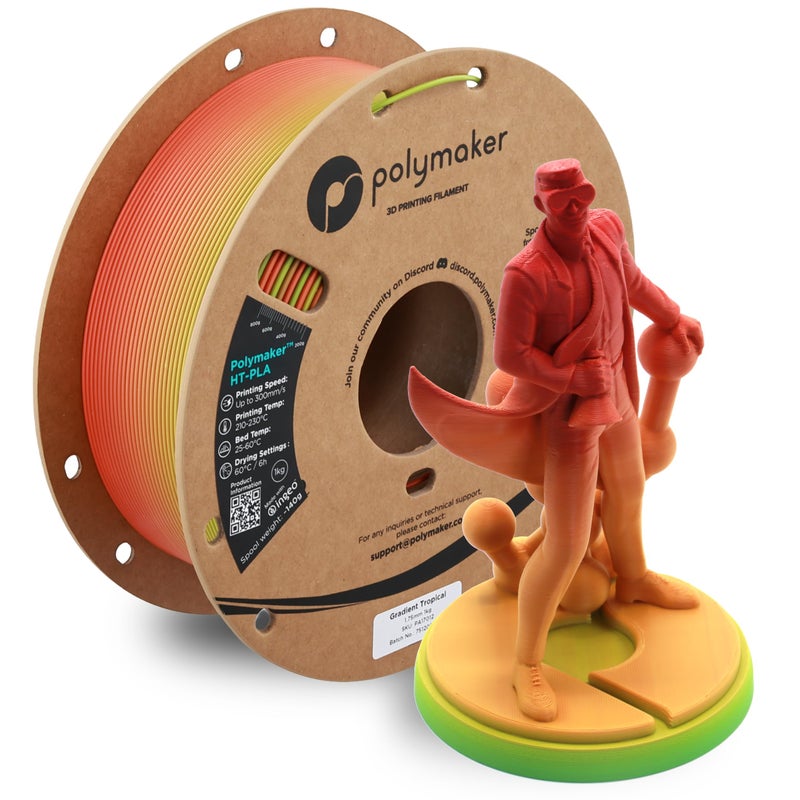 Polymaker HT-PLA Filament 1.75mm Gradient Tropical, High Temp PLA for 3D Printing, Heat Stable Up to 150Â°C, Easy to Print, Works with Most FDM Printers, 1kg Spool - Image 1