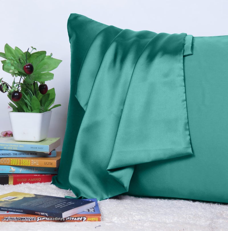 Riara Satin Silk Pillowcase Pillow Case Covers with Envelop Closure for Hair and Skin Home Bed Decor Set of 2 Pillowcase Free 3 Pc Scrunchie (Lumbar Size (16"x24"), Teal) - Image 2