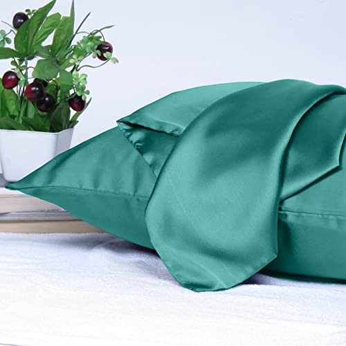 Riara Satin Silk Pillowcase Pillow Case Covers with Envelop Closure for Hair and Skin Home Bed Decor Set of 2 Pillowcase Free 3 Pc Scrunchie (Lumbar Size (16"x24"), Teal) - Image 3