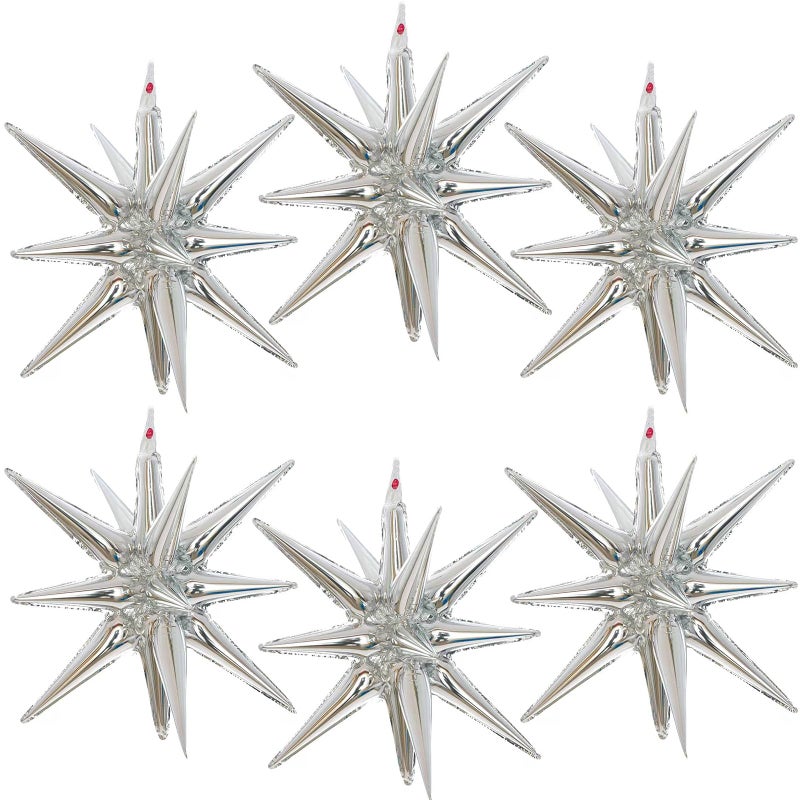 BBPOOL 6 Pcs Silver Star Balloons22 Inch Silver Starburst Balloons Star Foil Mylar Balloons for Birthday Party Wedding New Year Anniversary Graduation Decorations - Image 3