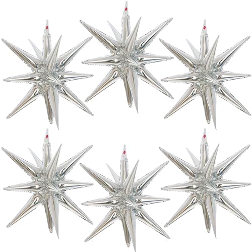 BBPOOL 6 Pcs Silver Star Balloons22 Inch Silver Starburst Balloons Star Foil Mylar Balloons for Birthday Party Wedding New Year Anniversary Graduation Decorations - Image 1