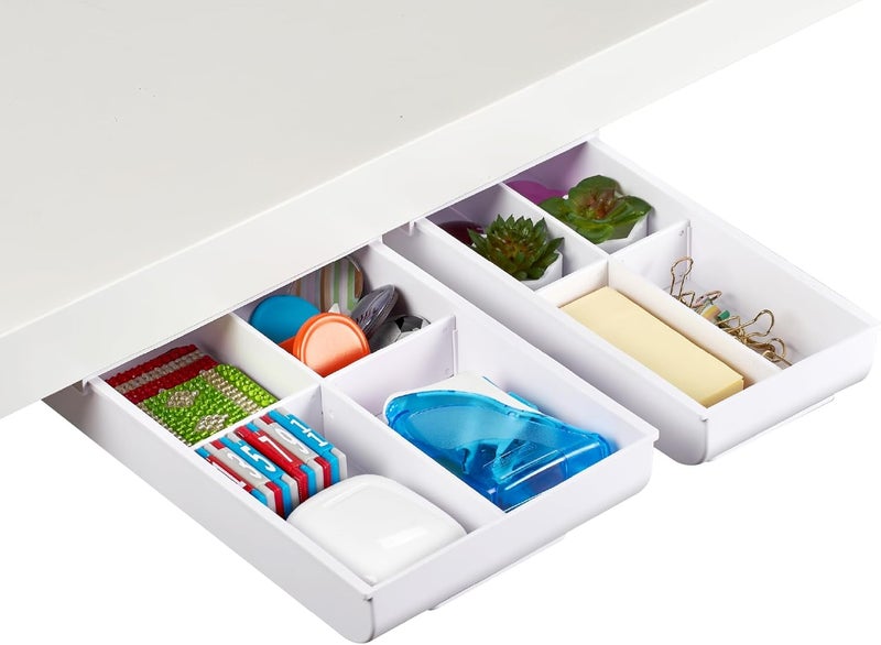 Bostitch Konnect Under Desk Drawer, Self-Adhesive Slide Out Storage Organizer with 4 Customizable Dividers, 2-Pack - Image 1
