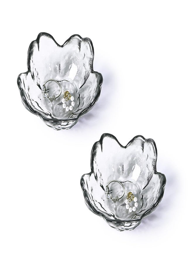 Koythin 2-Piece Glass Jewelry Tray, Mini Ring Dish for Necklace Earring Bracelet, Cute Trinket Tray for Engagement Vanity Bathroom, Crystal Floral Aesthetic Room Decor for Women Girl Mom (Gray) - Image 1