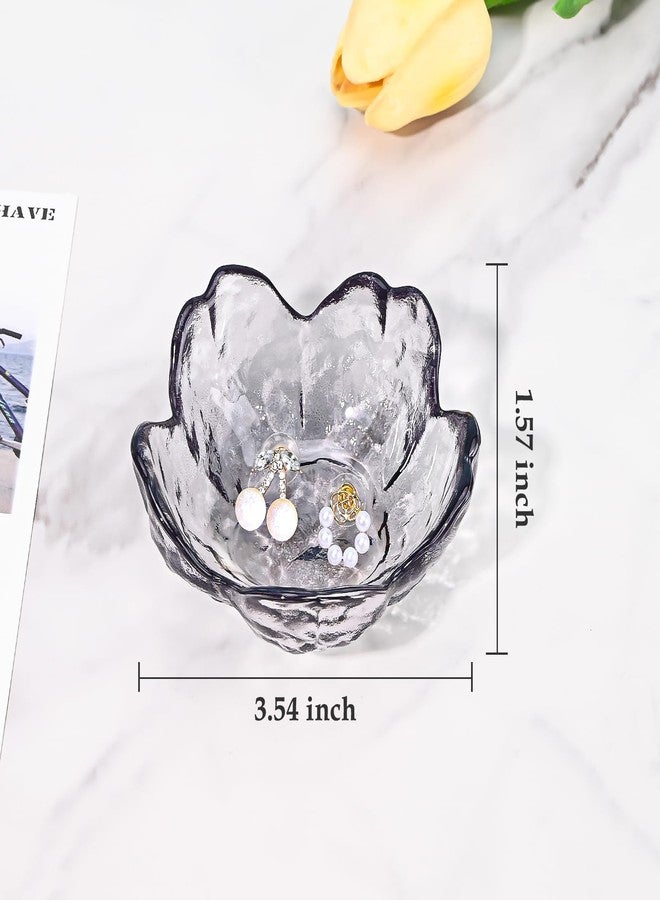 Koythin 2-Piece Glass Jewelry Tray, Mini Ring Dish for Necklace Earring Bracelet, Cute Trinket Tray for Engagement Vanity Bathroom, Crystal Floral Aesthetic Room Decor for Women Girl Mom (Gray) - Image 2