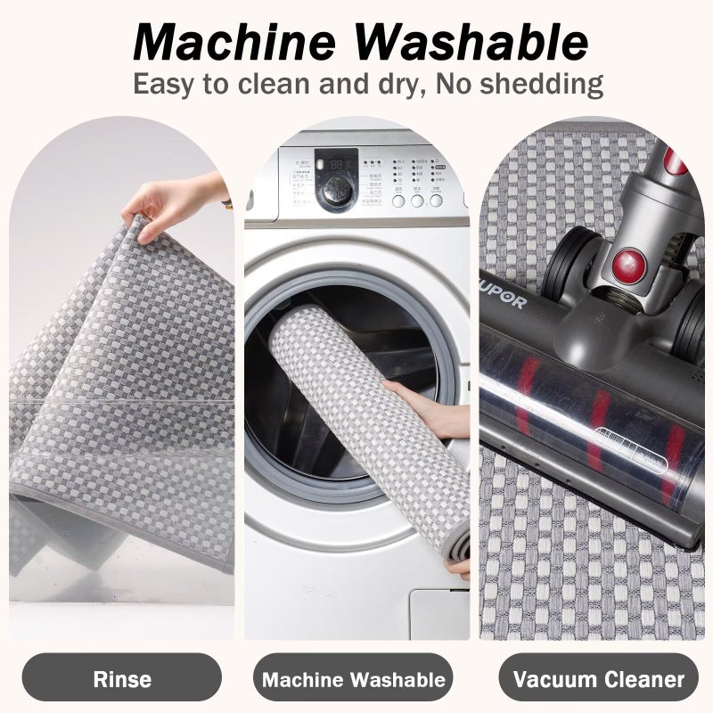 YDKGL YDKGL Bath Mat Bathroom Rugs Non Slip Washable  Soft Braided Ultra Thin Bath Mat  Super Absorbent Quick Dry Bath Rug Shower Mat  Rubber Backing  Fit Under Door Bathroom Floor Tub  Gray 20"" x 31"" - Image 4