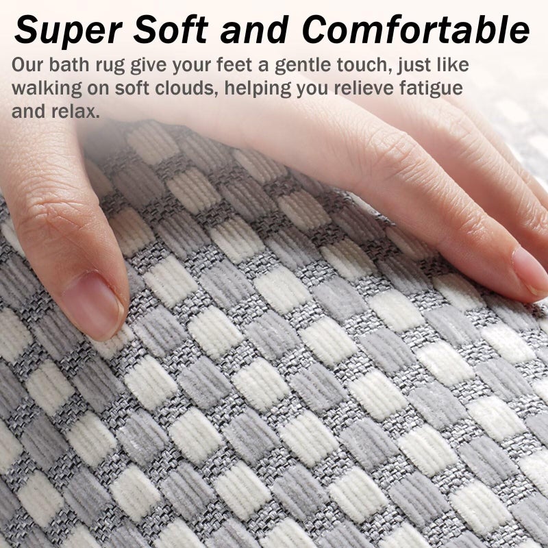 YDKGL YDKGL Bath Mat Bathroom Rugs Non Slip Washable  Soft Braided Ultra Thin Bath Mat  Super Absorbent Quick Dry Bath Rug Shower Mat  Rubber Backing  Fit Under Door Bathroom Floor Tub  Gray 20"" x 31"" - Image 2