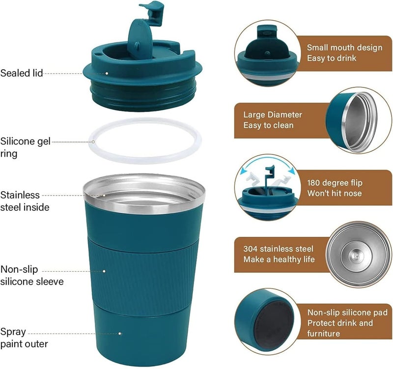 GALV 475ml Travel Coffee Mug Leak Proof Vacuum Insulated Coffee Travel Mug with Lid for Road Trip Camping Office Double Wall Stainless Steel Keeps Coffee Hot Mug Blue - Image 3