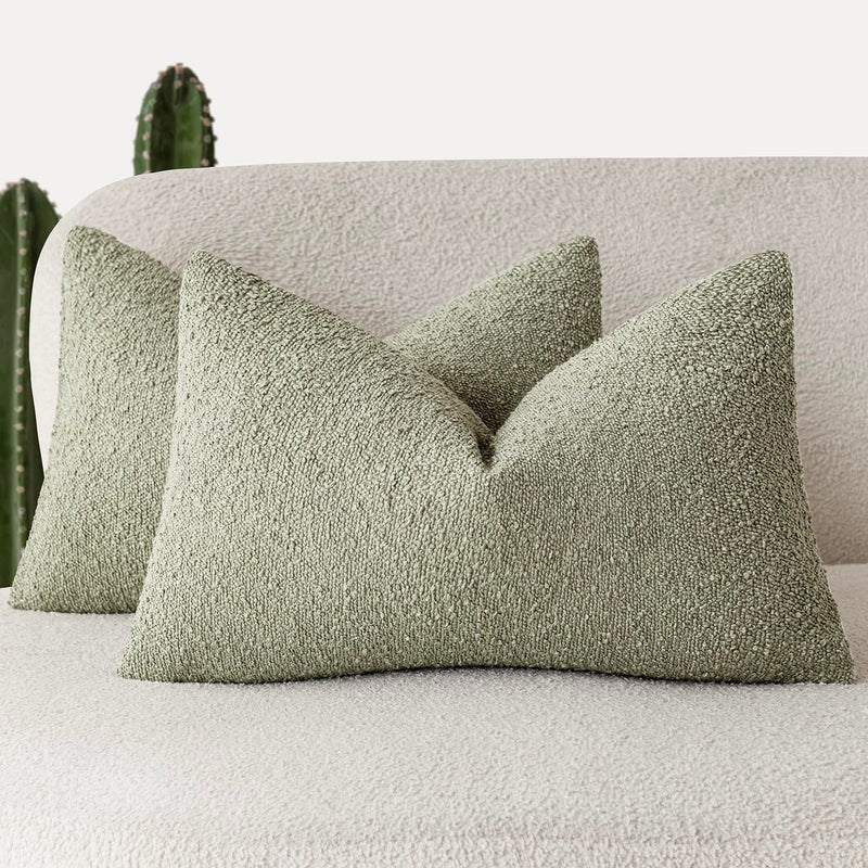 غطاء وسادة مزخرف من قماش بوقل - عبوة من 2 - لون أخضر مائل للأوساخ 12x20 بوصة