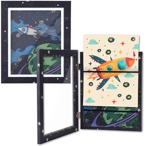 Hippo Creation Changeable Kids Artwork Frames Star Pattern - Art Storage & Art Display for Kids Artwork, Holds 80 Artworks, 8.5x11”, Magnetic Lock, Elastic Band, Hanging Hooks & Stand for Home Decor - Image 1