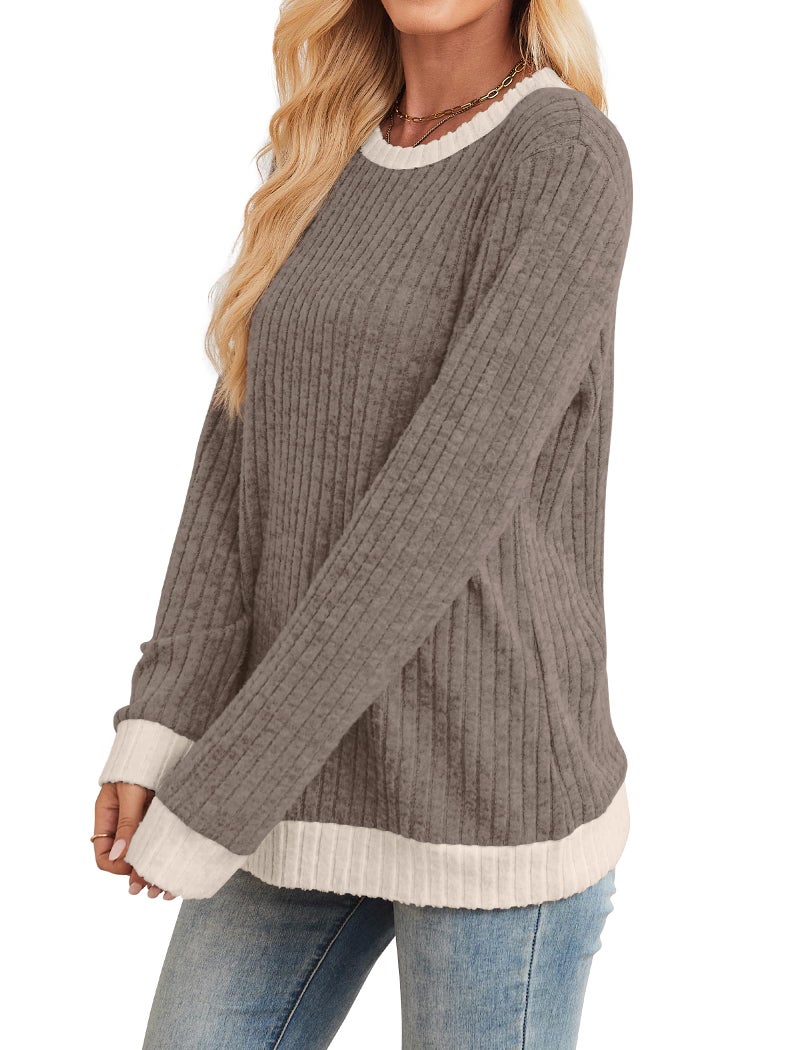 Sampeel Womens Tops Long Sleeve Shirts Lightweight Sweaters Fall Outfits 2025 Brown Clothes Fashion Clothing Winter Boho Tops Business Casual School Outfits Teacher Comfiest Airport Luxury L - Image 3