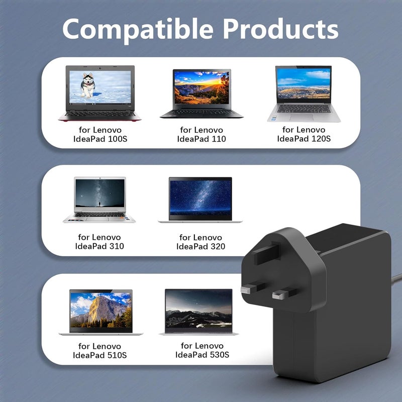 شاحن كمبيوتر محمول 65W متوافق مع Lenovo IdeaPad 3 5 110 110s 120 120s 130s 320 330 330s 510 510s 710 710s Flex 4 5 6 14 15 1480 1580 Chromebook N22 N23 N42 Yoga 710 720 Series مزود الطاقة - Image 3