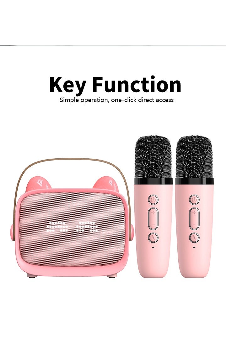 Kids Karaoke Speaker with Dual Microphones, Multiple Lighting Modes, Bluetooth Compatible Audio System, Holiday Gift, New Year Gift Pink  - Image 2