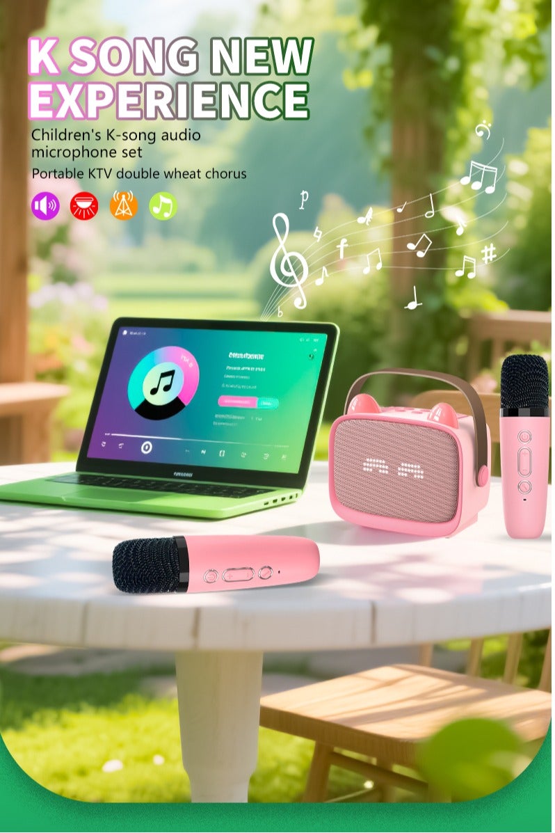 Kids Karaoke Speaker with Dual Microphones, Multiple Lighting Modes, Bluetooth Compatible Audio System, Holiday Gift, New Year Gift Pink  - Image 3