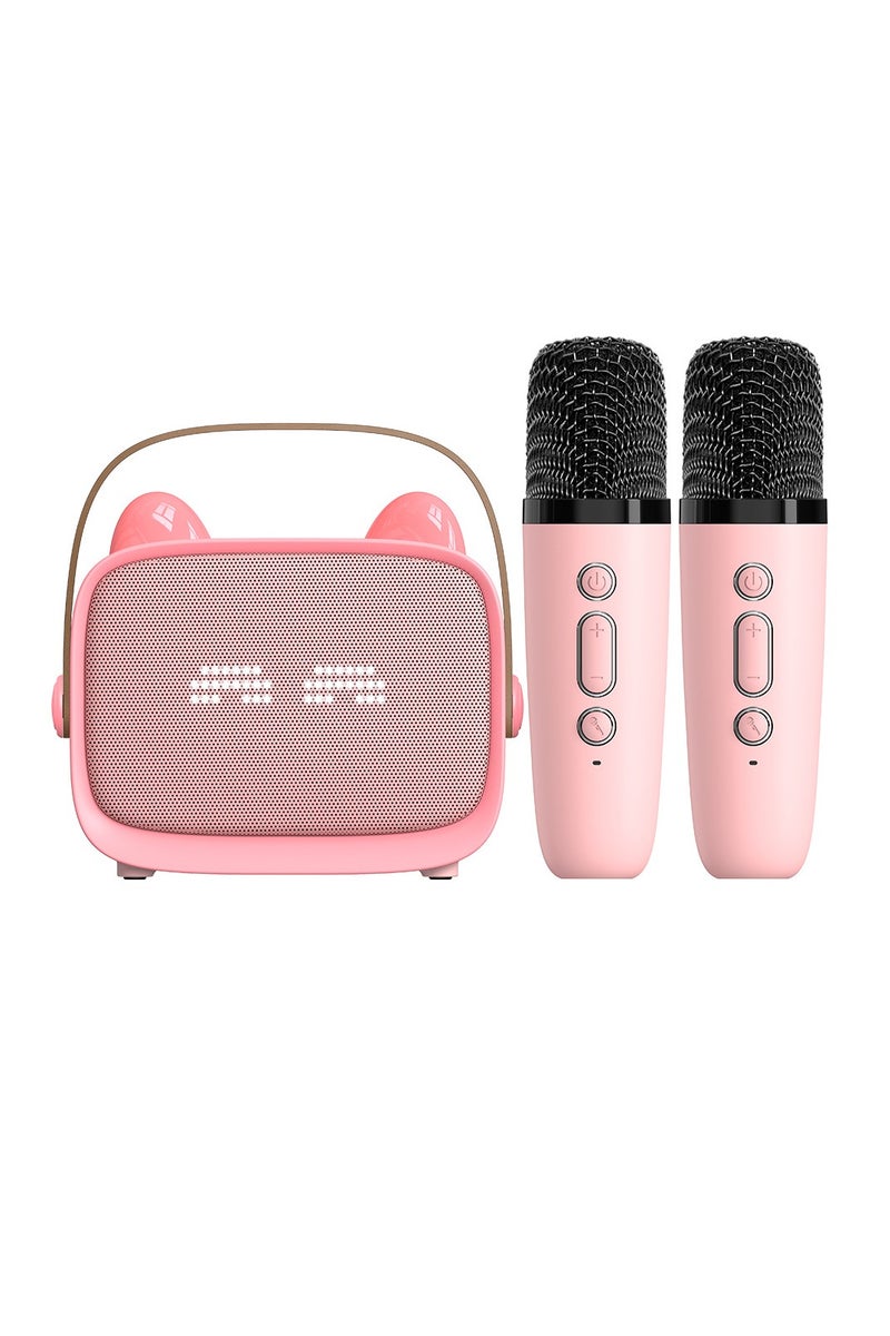 Kids Karaoke Speaker with Dual Microphones, Multiple Lighting Modes, Bluetooth Compatible Audio System, Holiday Gift, New Year Gift Pink  - Image 1